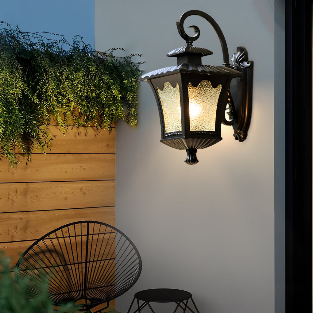 Retro Glass Lantern Waterproof LED Outdoor Wall Lamp Black