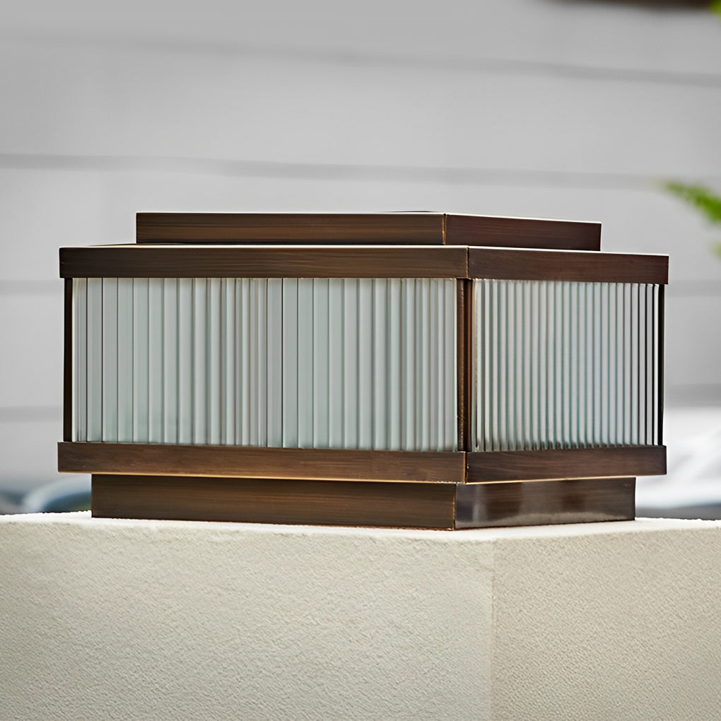 Modern Solar Fence Post Light - Copper & Glass Outdoor Lighting