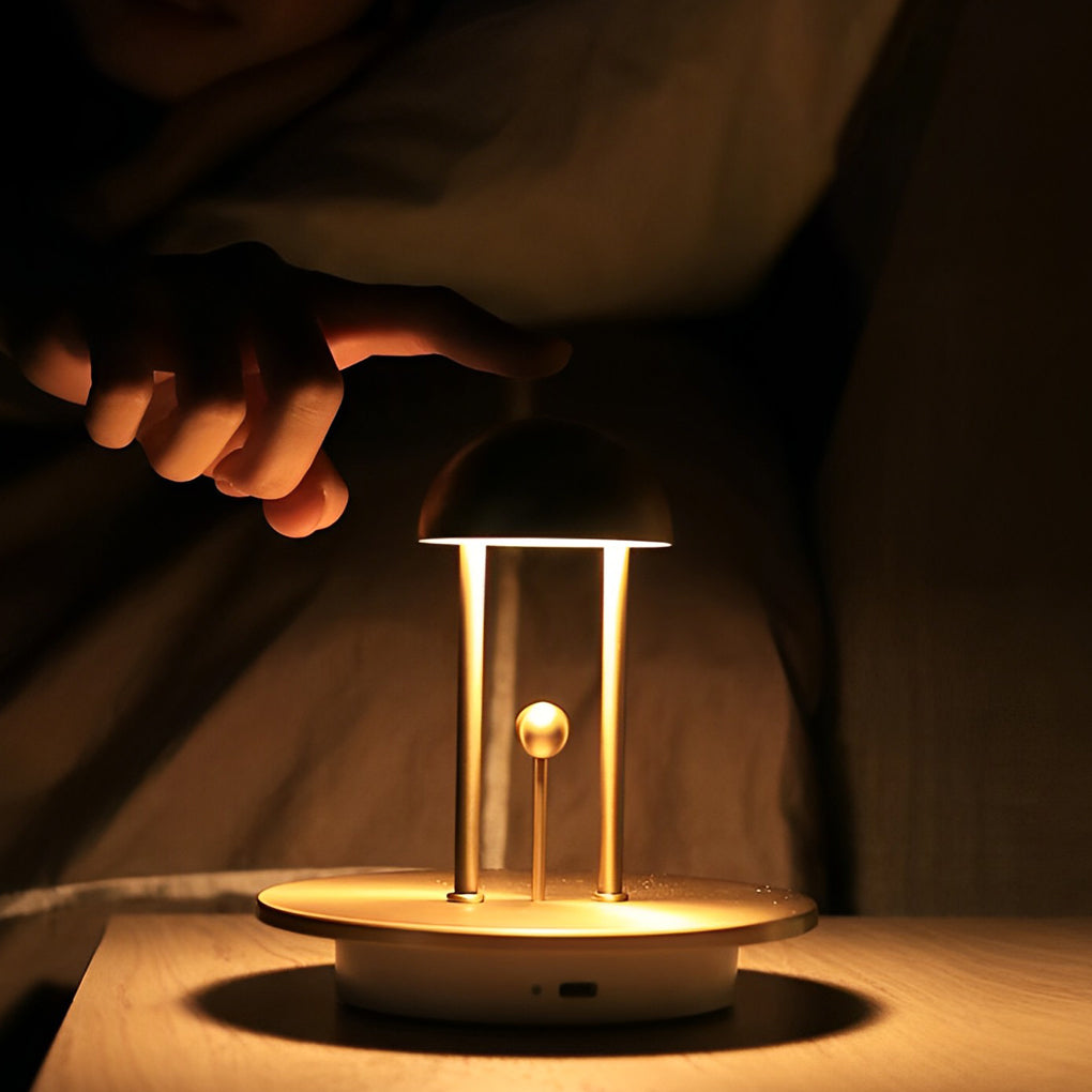 Modern Nickel Table Lamp with Touch Dimming & USB Rechargeable