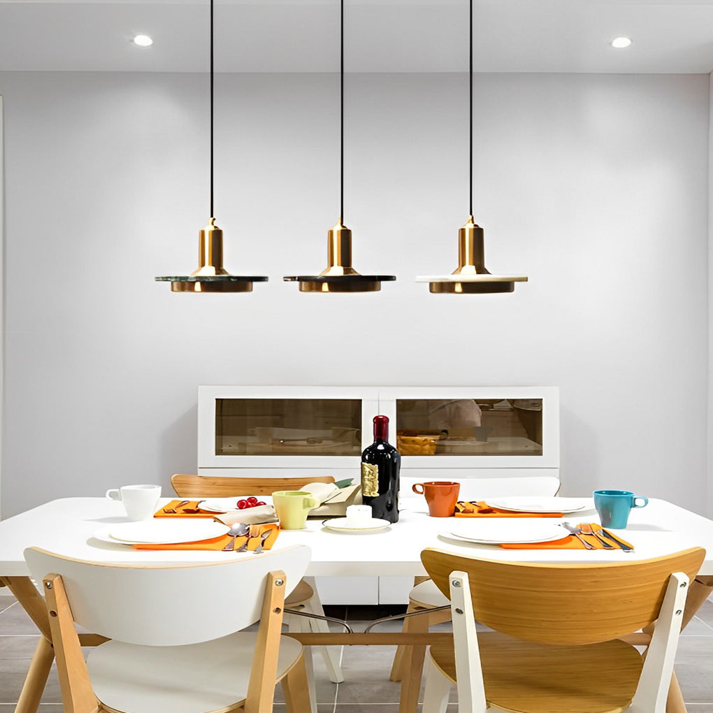 Modern Flying Saucer Pendant Light with LED, Iron & Marble Accent