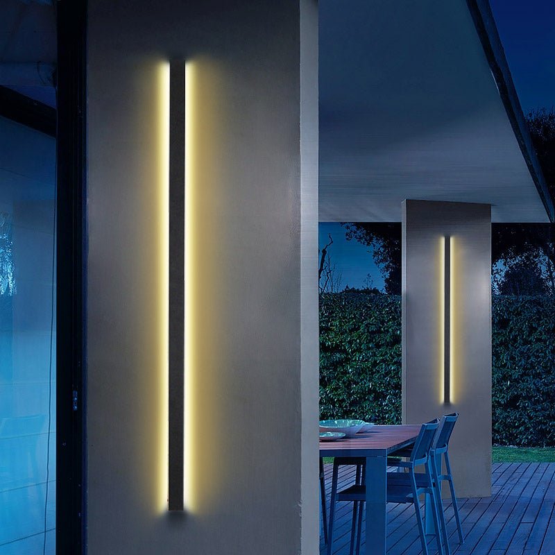 Modern Linear LED Outdoor Wall Light - Waterproof Black Metal Porch