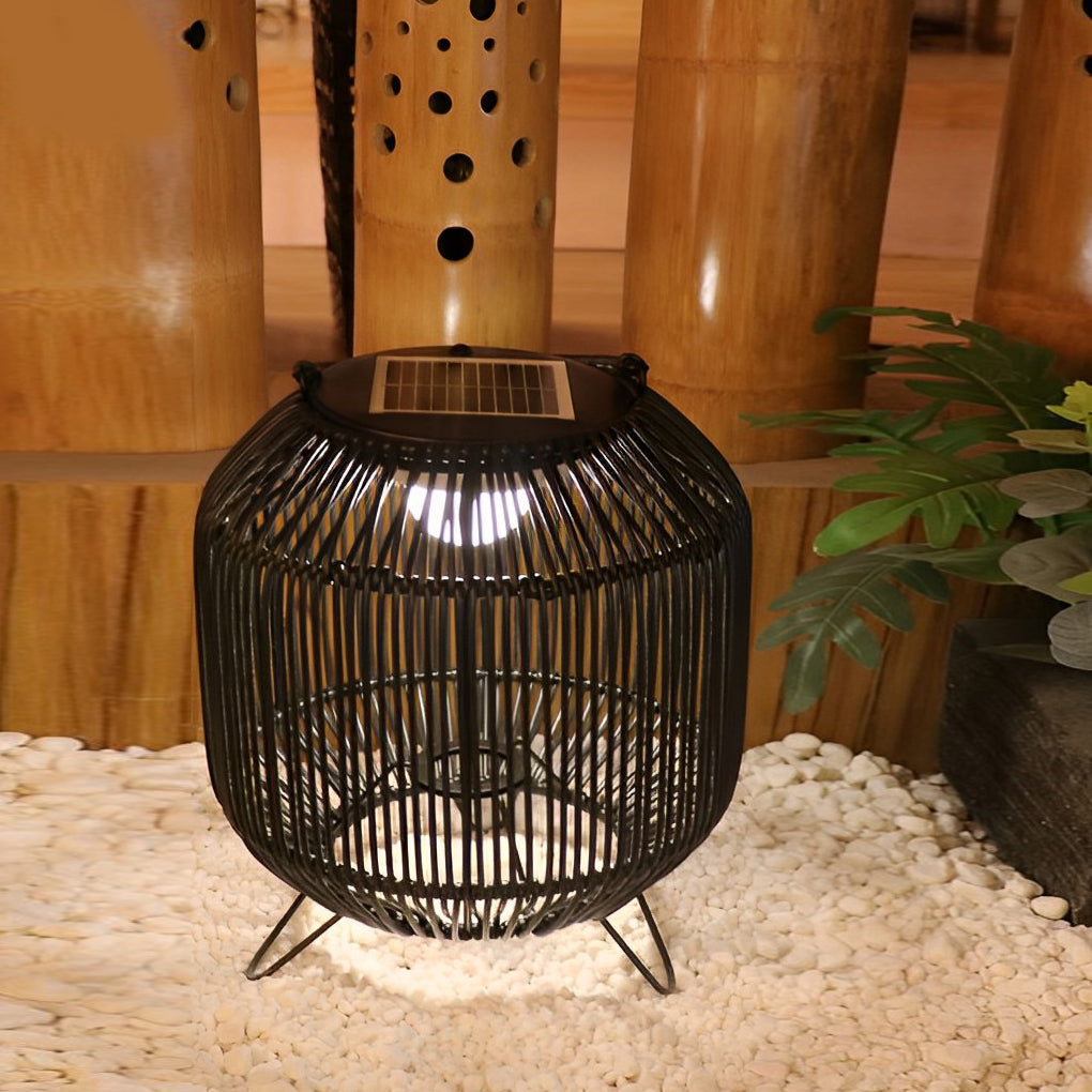 Solar Rattan Outdoor Lantern - Waterproof LED Floor Lamp
