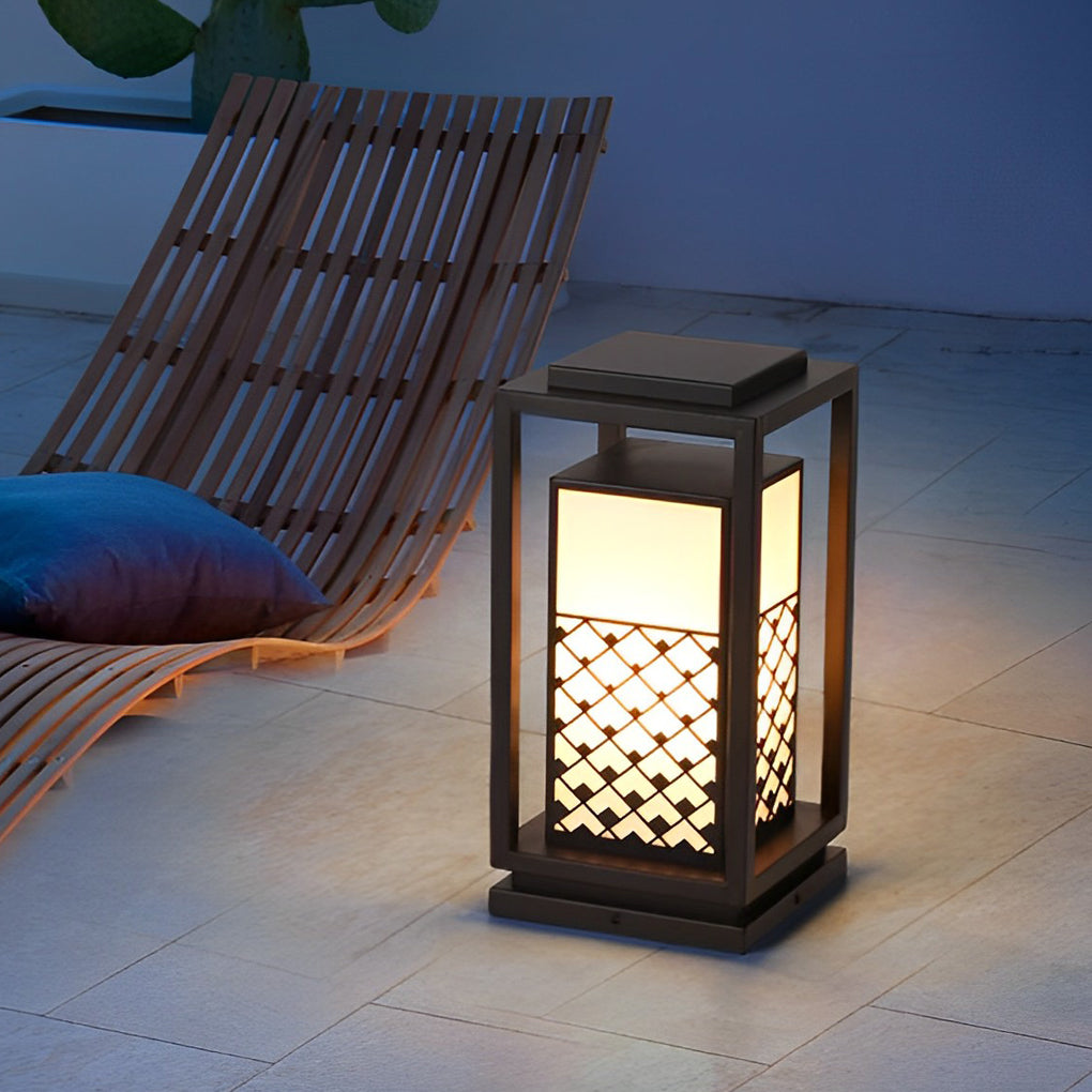 Retro Black Solar LED Pathway Lamp with Patterned Acrylic Shade