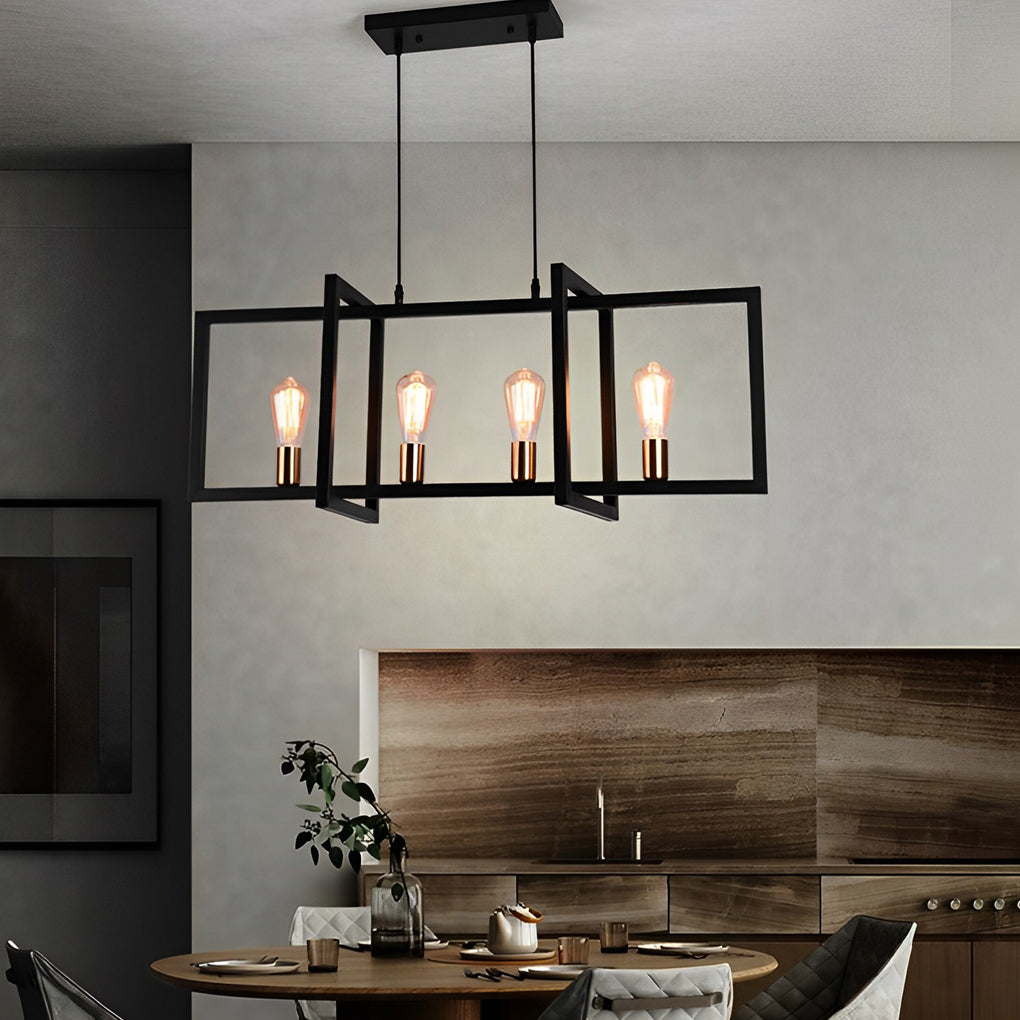 Rectangular Frame Industrial Chandelier – Black Iron Pendant Light