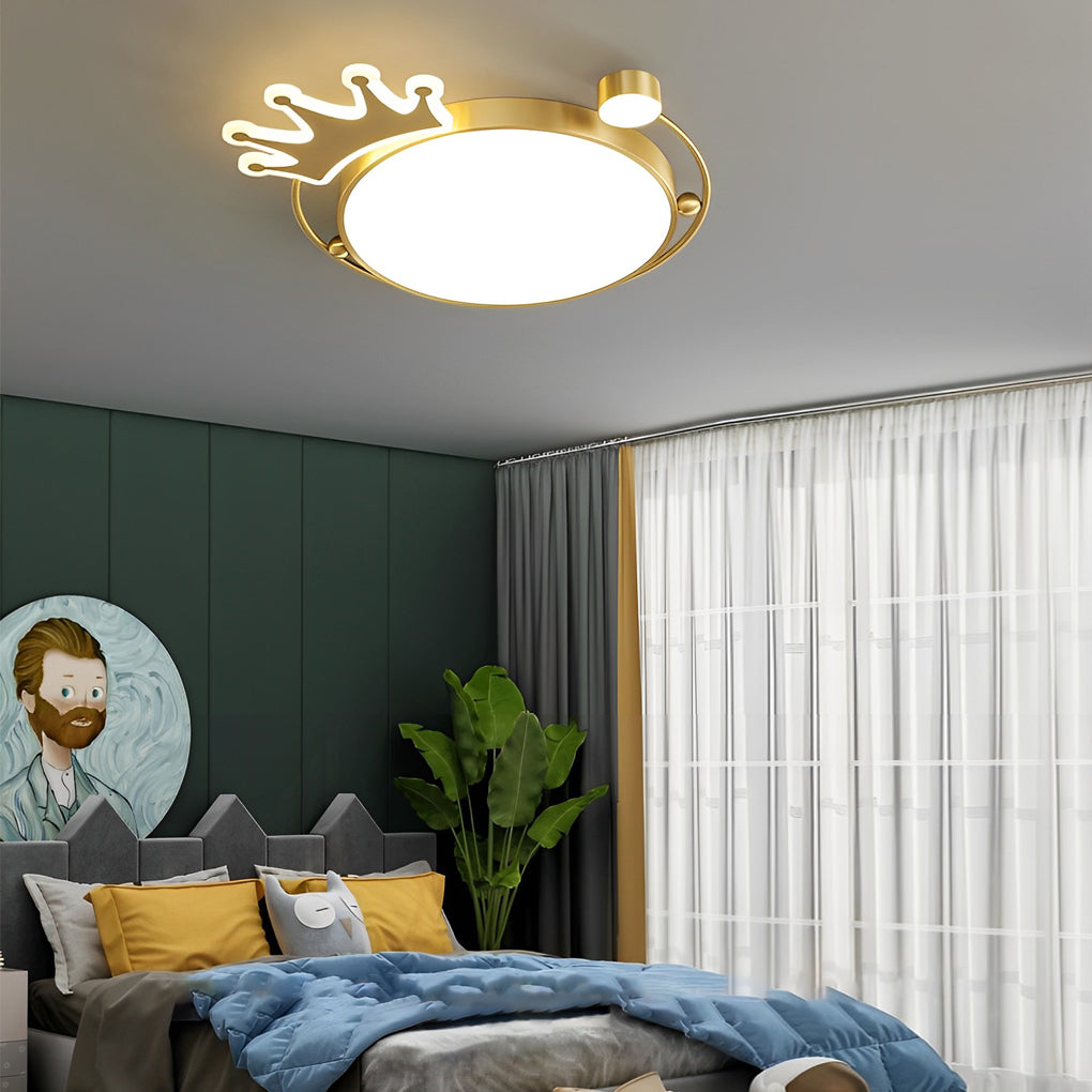 Round Crown Pattern Flush Mount Ceiling Light – Copper & Acrylic