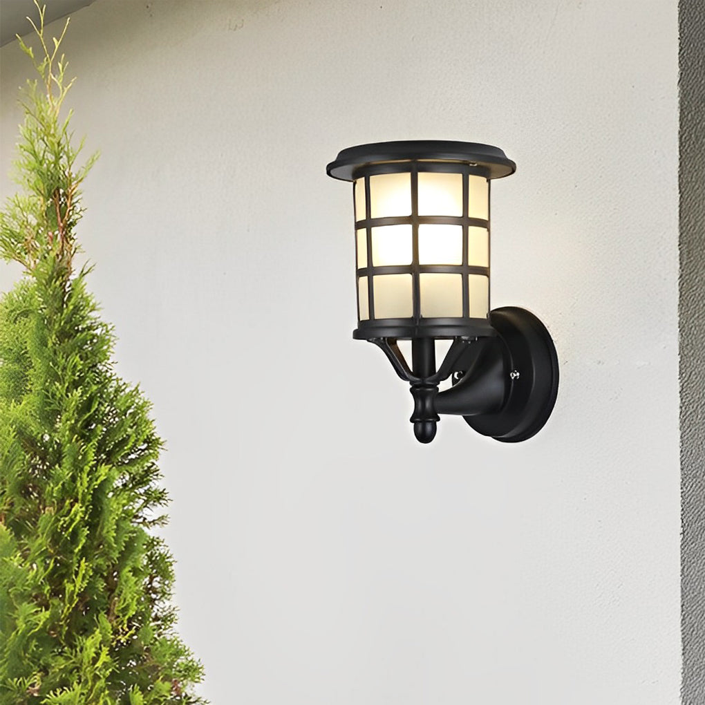 Modern Round Solar Wall Sconce - Black Aluminum & Glass Outdoor