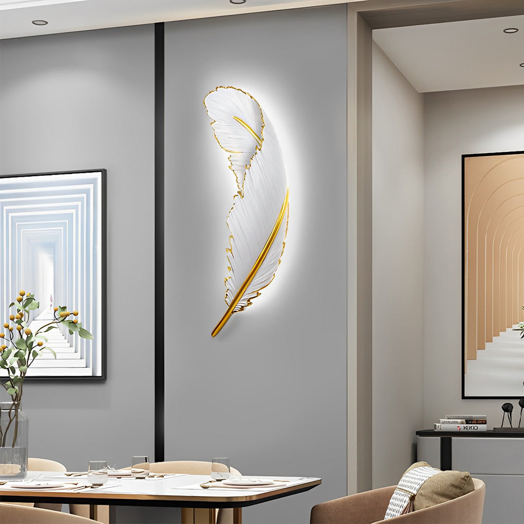 Modern Feather Resin Wall Sconce with Dimmable LED Strip - White