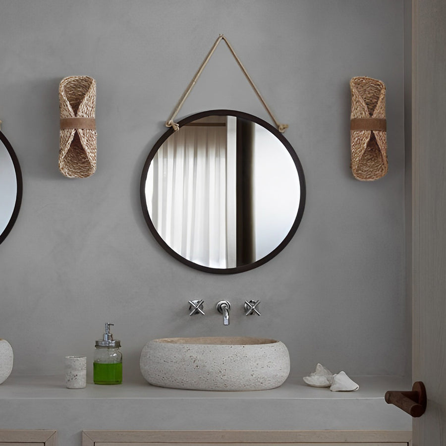 Handwoven Rattan Wood Wall Sconce with Up Down Lighting