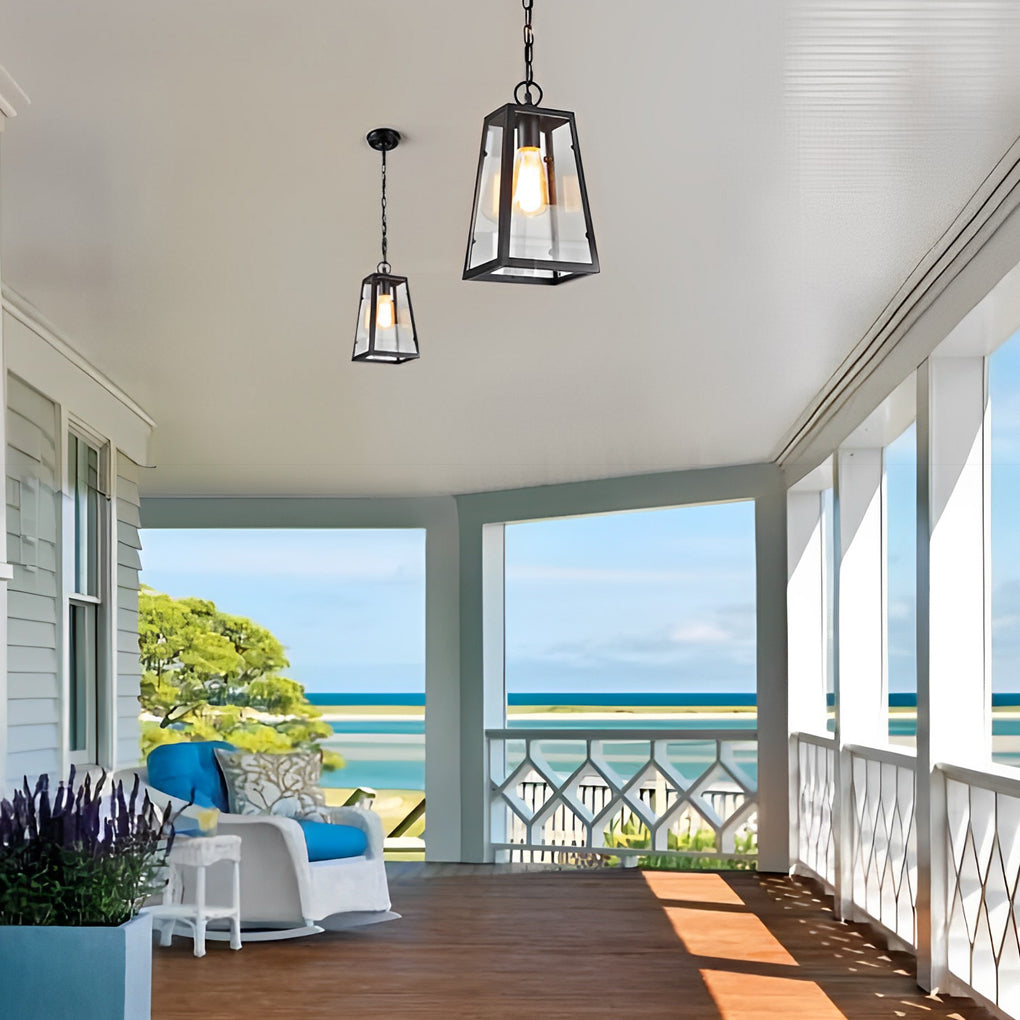 Waterproof Iron Glass Outdoor Pendant Light - Modern Black 6W LED