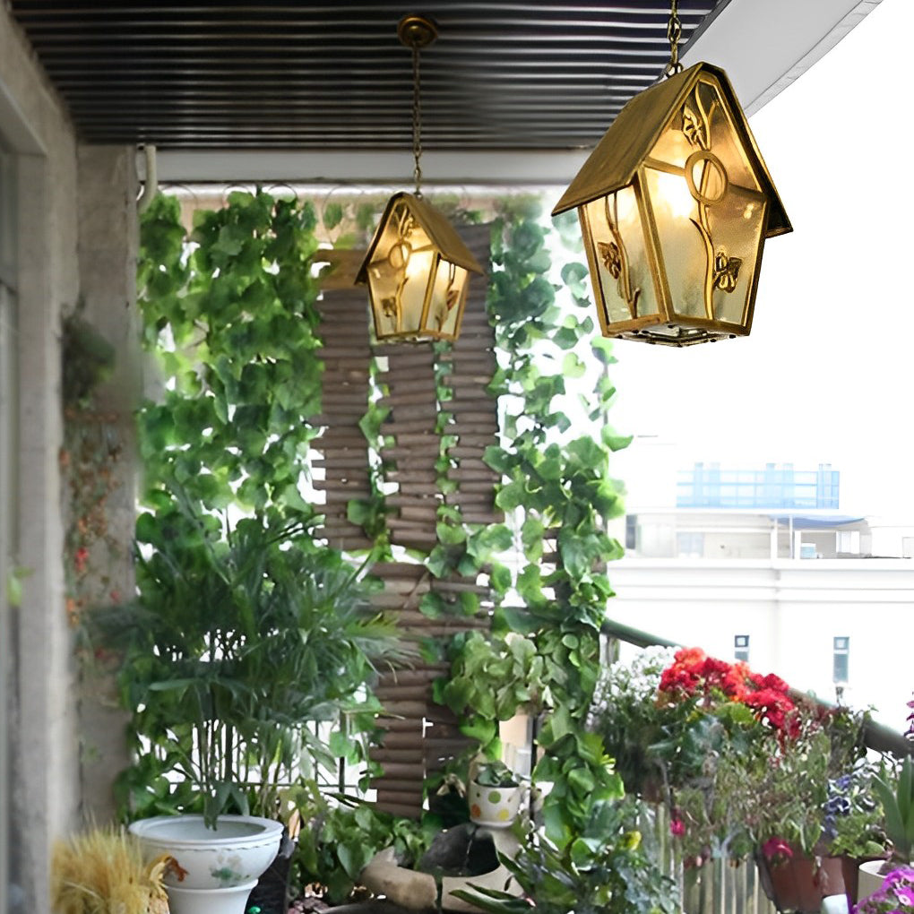 Modern Glass Outdoor Pendant Light - Weatherproof Aluminum Bronze