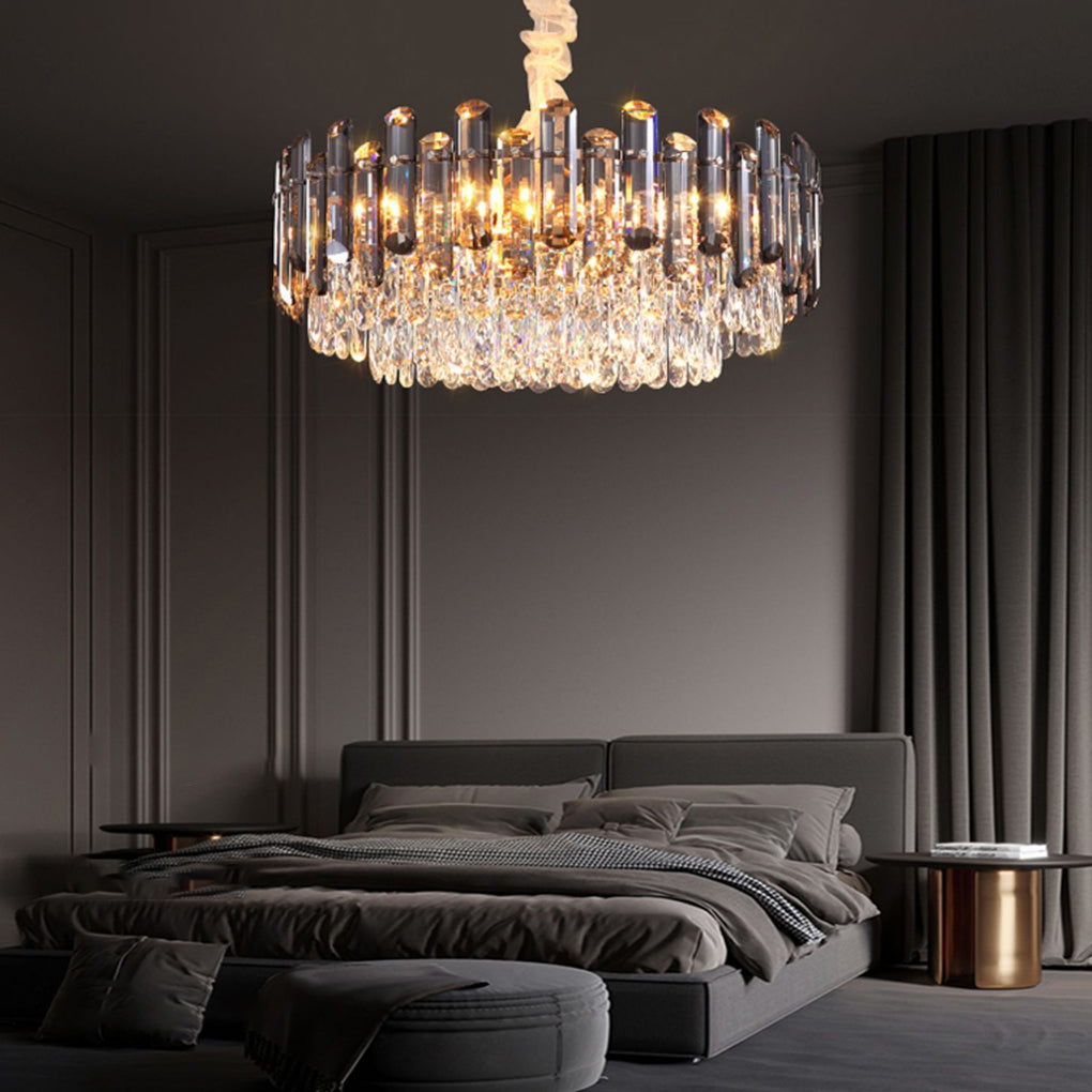 Multi-Layer Crystal Chandelier Modern Round Oval Metal Frame