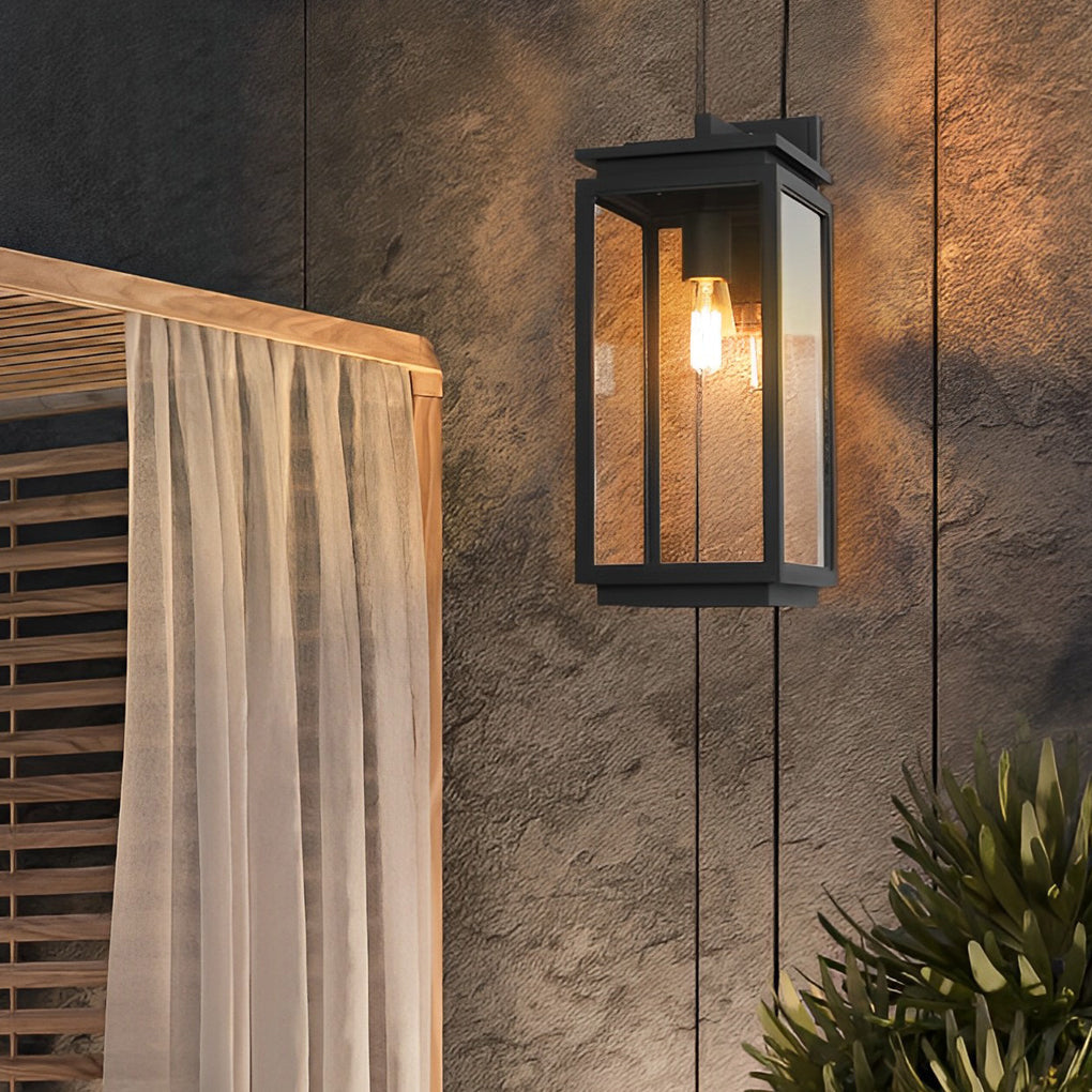 Rectangular Glass Industrial Outdoor Wall Lamp - Black Aluminum