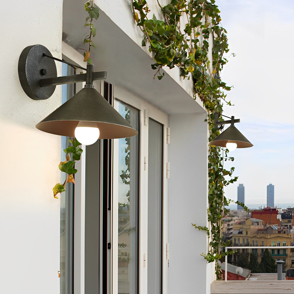 Industrial Conical Outdoor Wall Sconce - Waterproof Metal Lighting