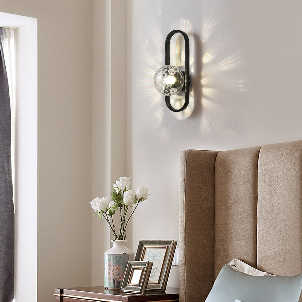 Modern Glass Shade Wall Sconce – Elliptical Iron Frame Design
