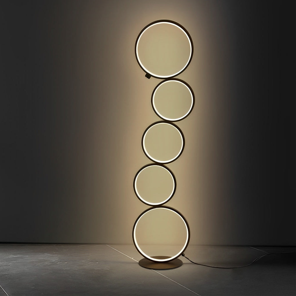Modern 5-Ring LED Floor Lamp with Dimmer | Aluminum & Iron
