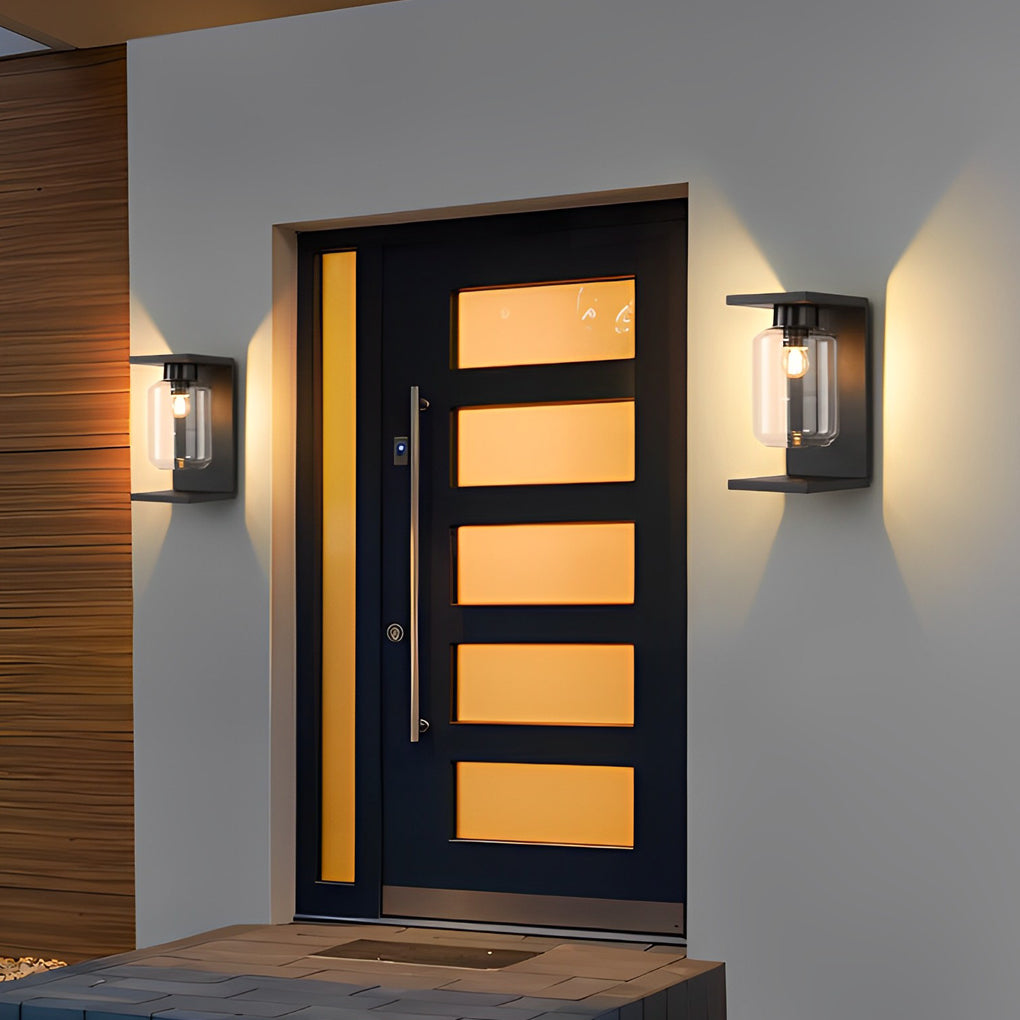 Modern Black Glass Solar LED Outdoor Wall Light with Remote