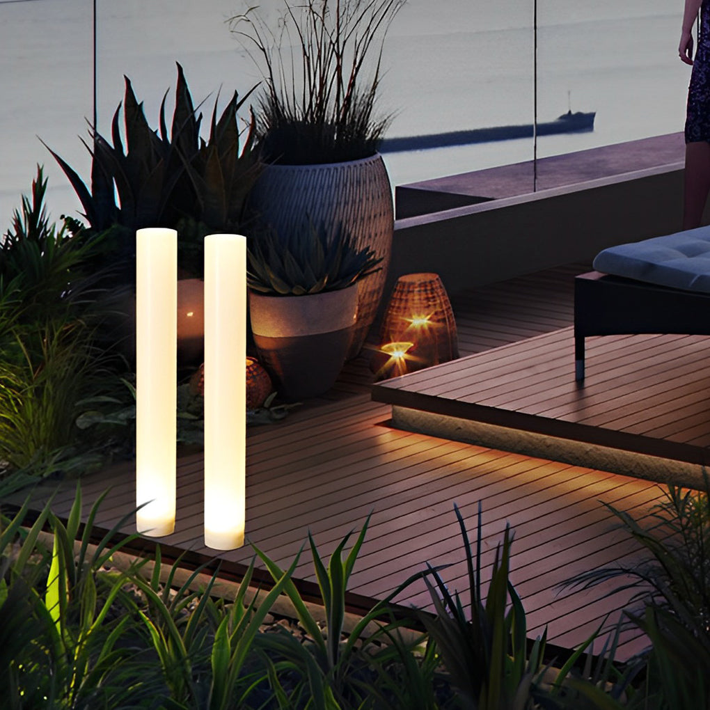 Modern Solar Lawn Light Cylindrical White Waterproof Post Lamp