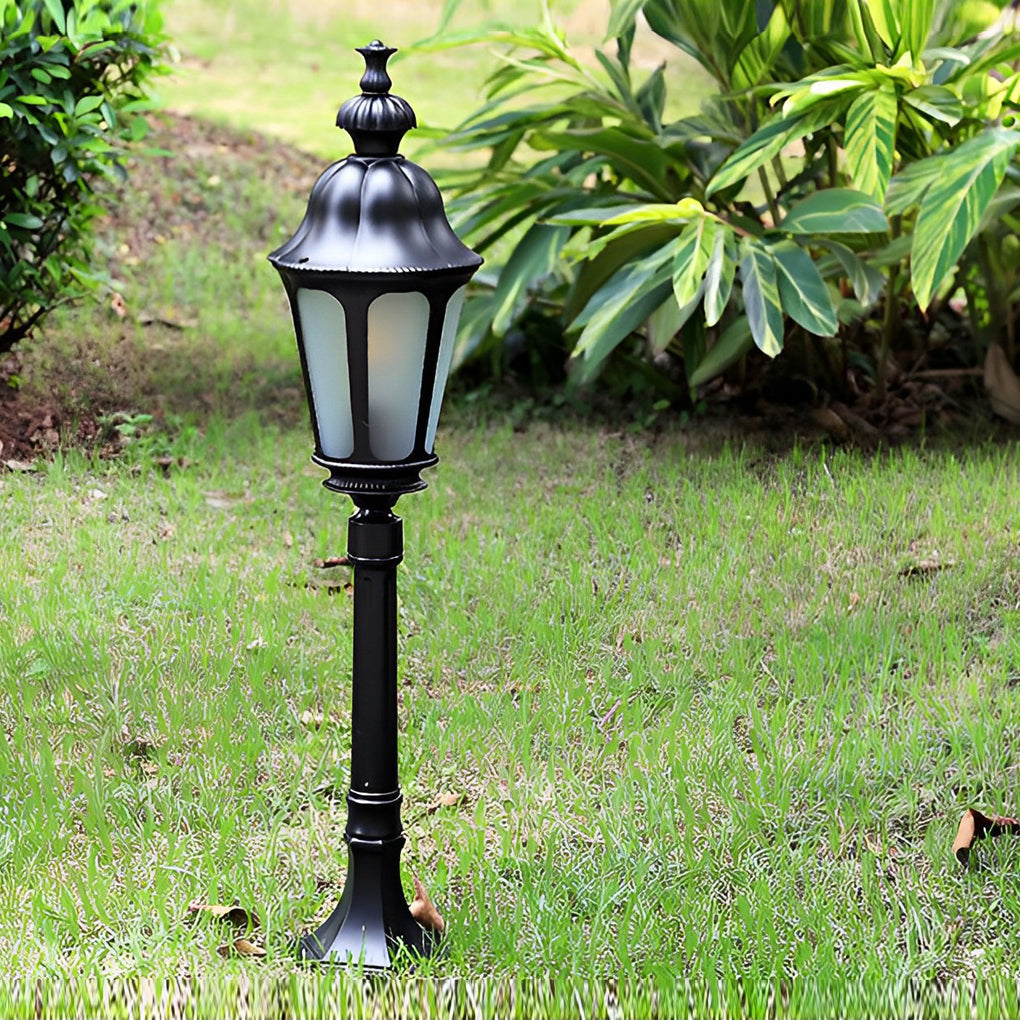 Black Aluminum Outdoor Pathway Lamp Post with Glass Shade