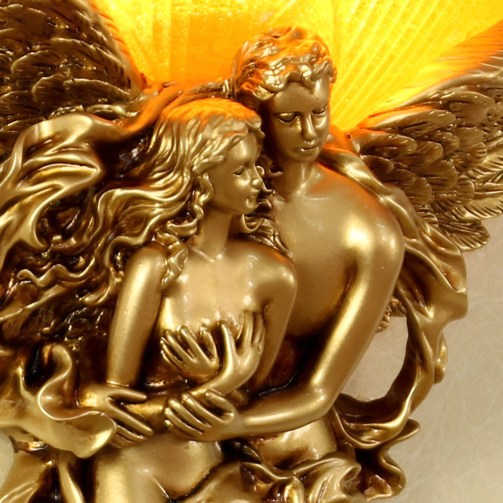 3D Angel Sculpture Wall Sconce Gold Resin Glass Retro Art Lamp