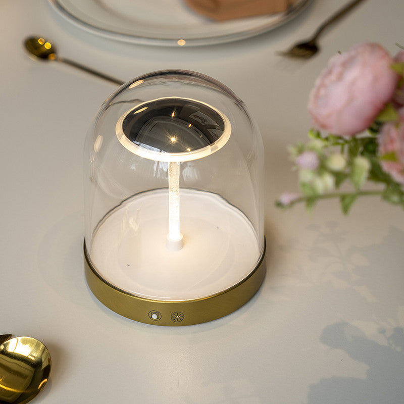 Glass Dome LED Table Lamp with USB Charging & Touch Dimming