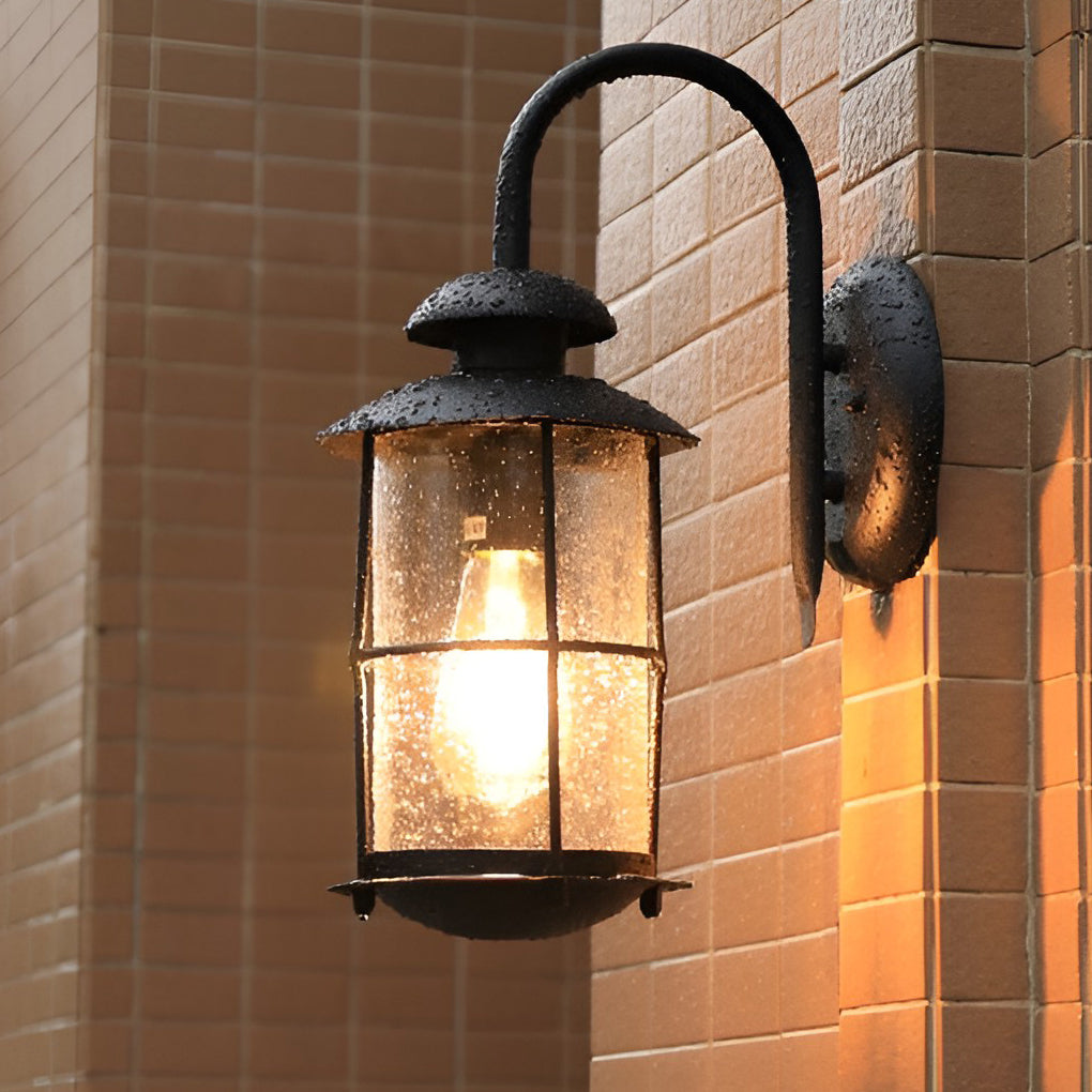 Industrial Glass Wall Sconce – Waterproof Black Outdoor Lighting