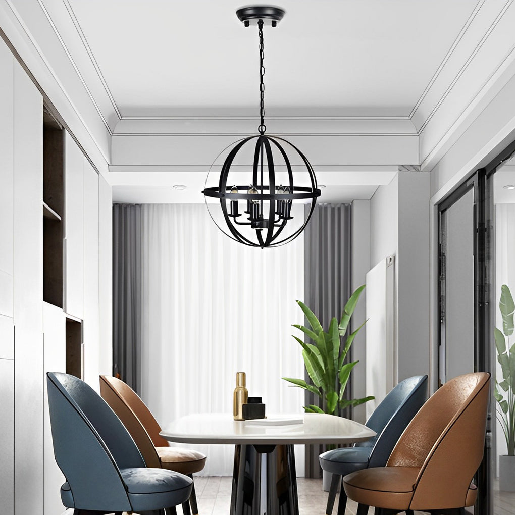 Industrial Iron Chandelier with Adjustable Rotating Rings