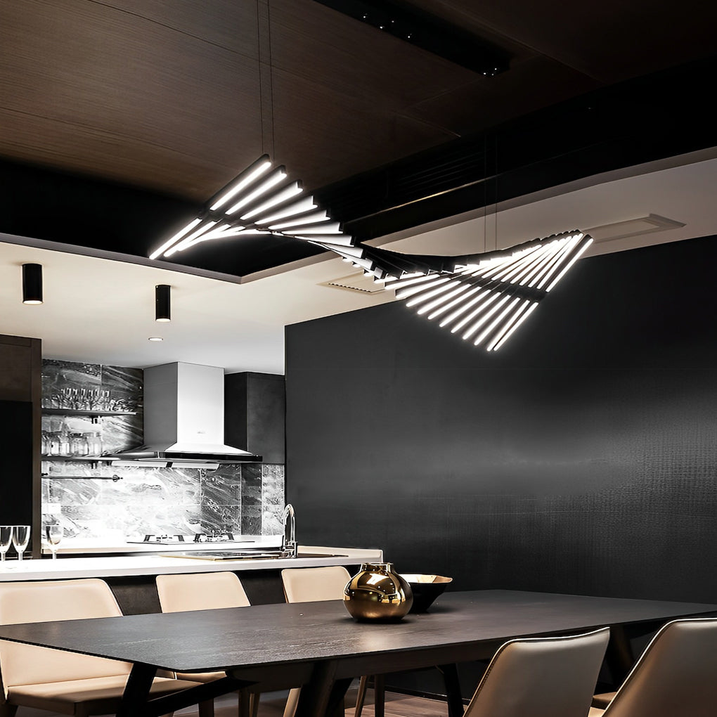 Modern Fishbone Wave LED Chandelier with Dimmable Remote Control