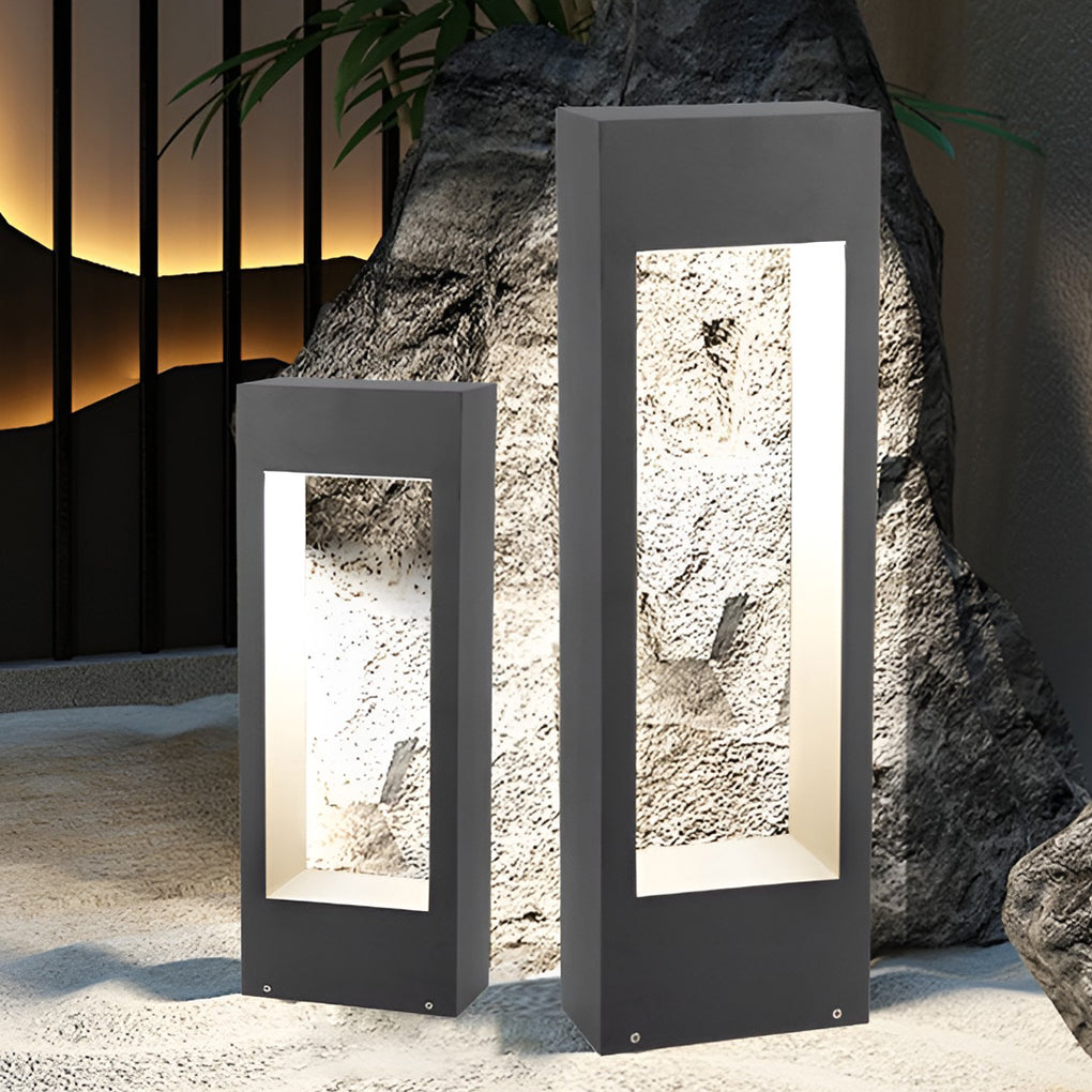 Rectangular Frame LED Lawn Light – Modern Aluminum Outdoor Post