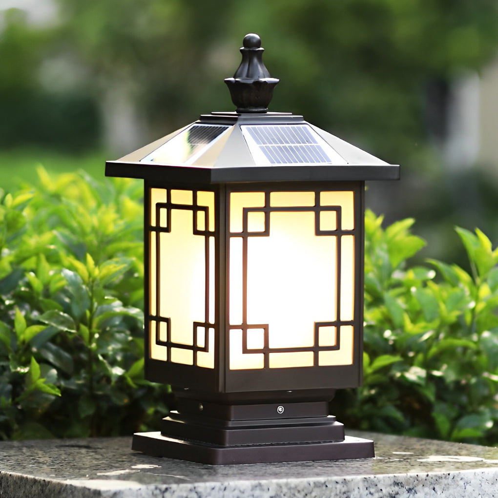 Solar Fence Post Light with Grilles - Aluminum Waterproof LED