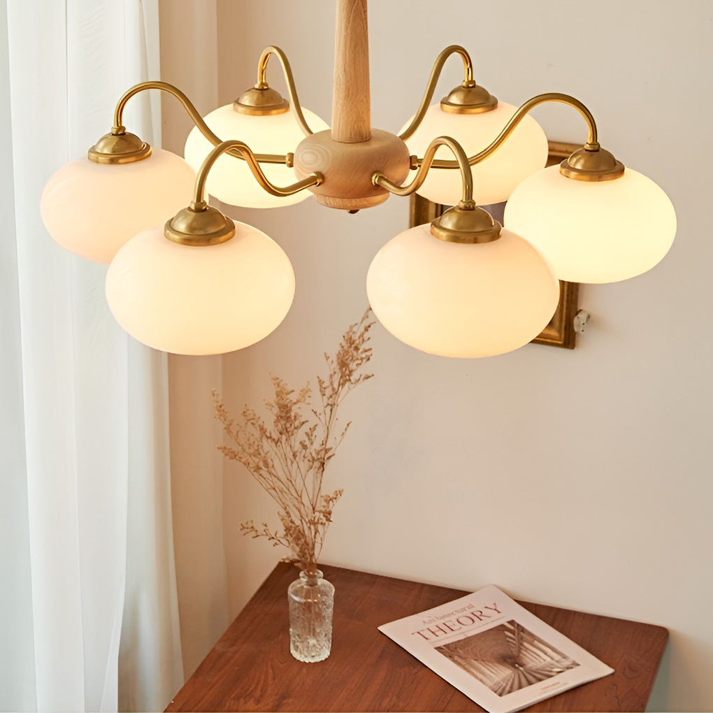 Modern Farmhouse Glass Wood Chandelier - 4 or 6 Light E27 Fixture
