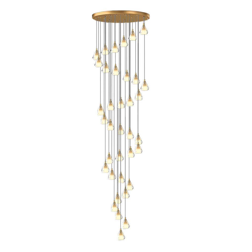 Crystal Brass Staircase Chandelier with Three-Step Dimming