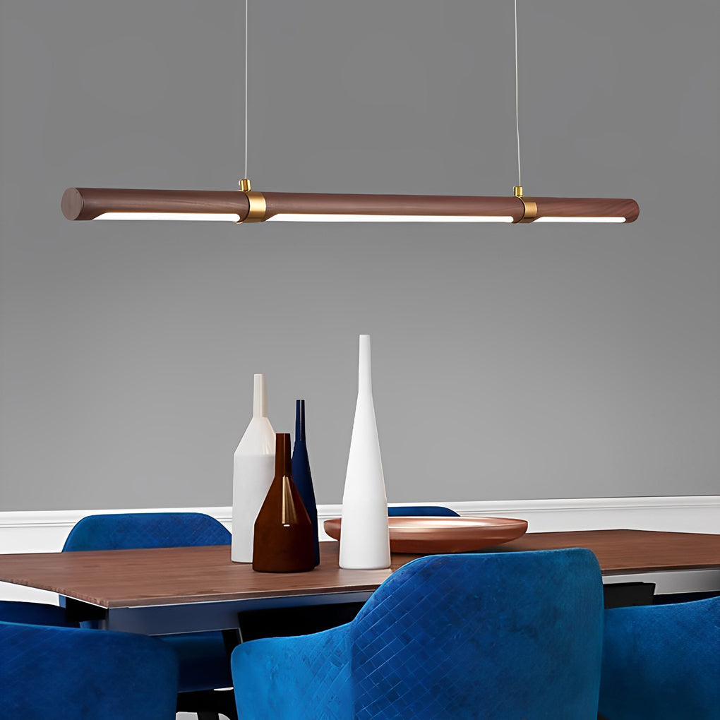 Retro Metal Wood Linear Chandelier Island Pendant Light