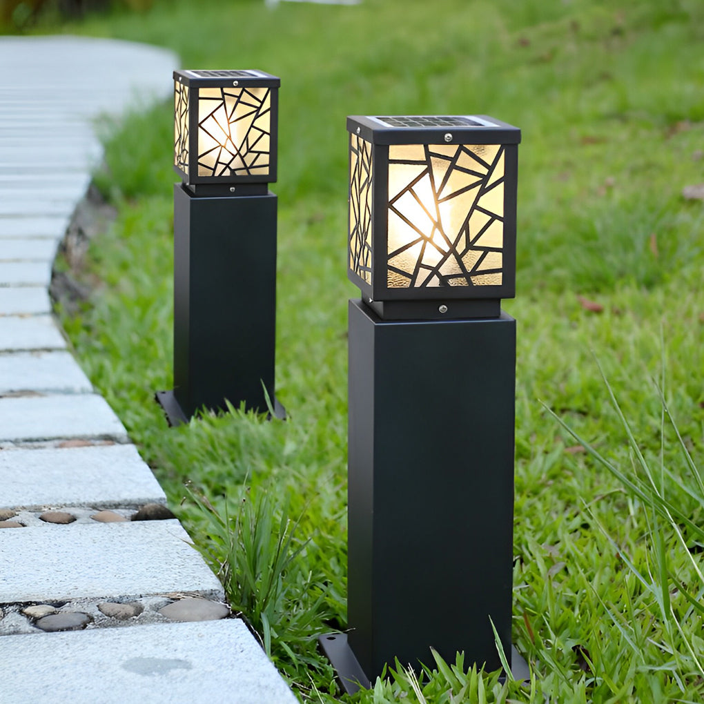 Modern Solar LED Bollard Path Light Black Waterproof Outdoor