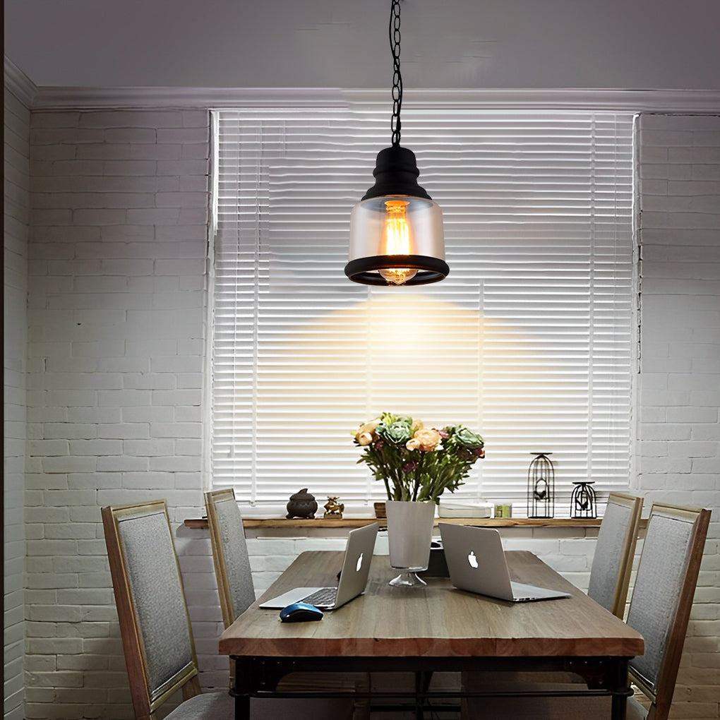 Amber Glass Lantern Pendant Light Industrial Vintage Hanging Lamp