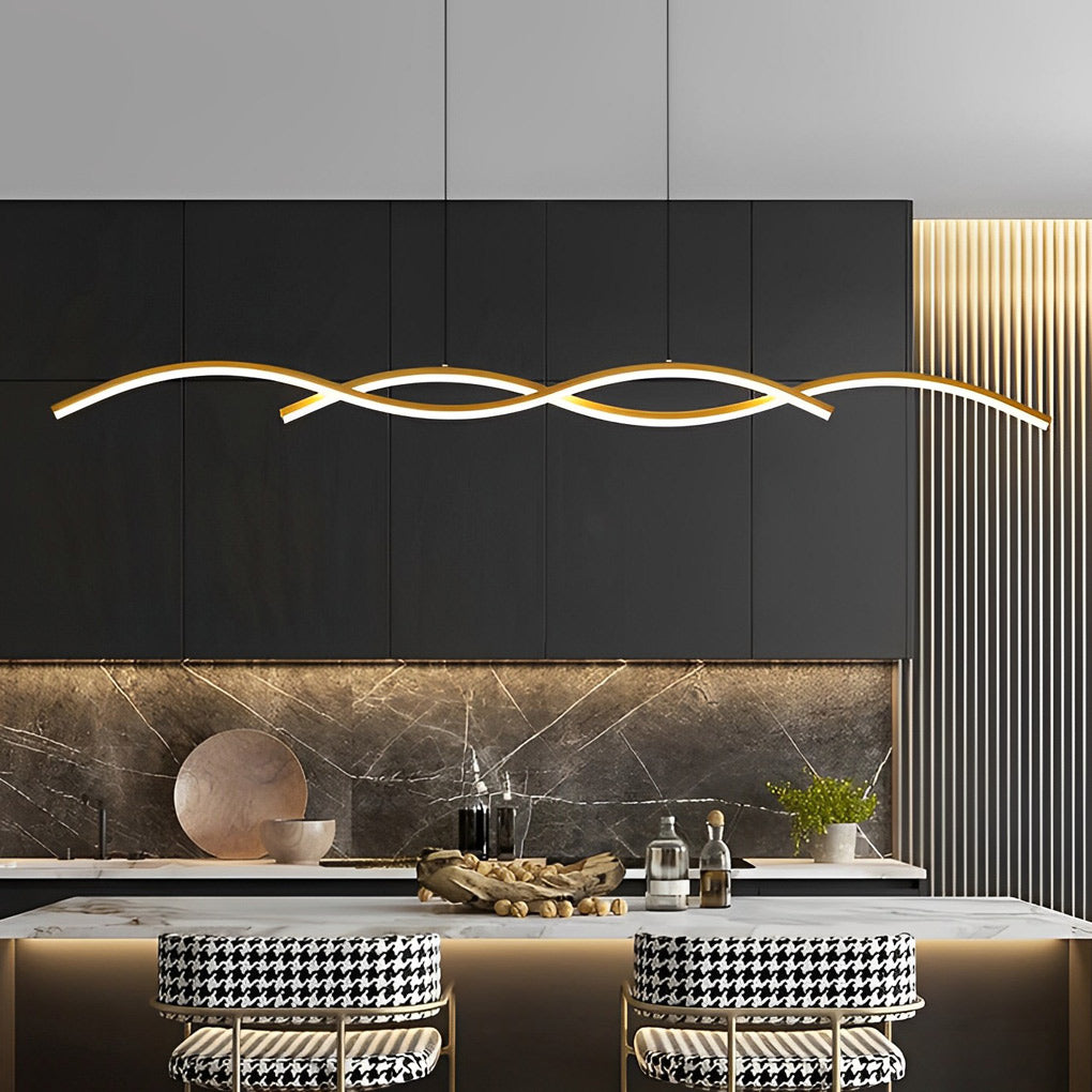 Modern Wave Pendant Light - Aluminum LED Dining Room Chandelier