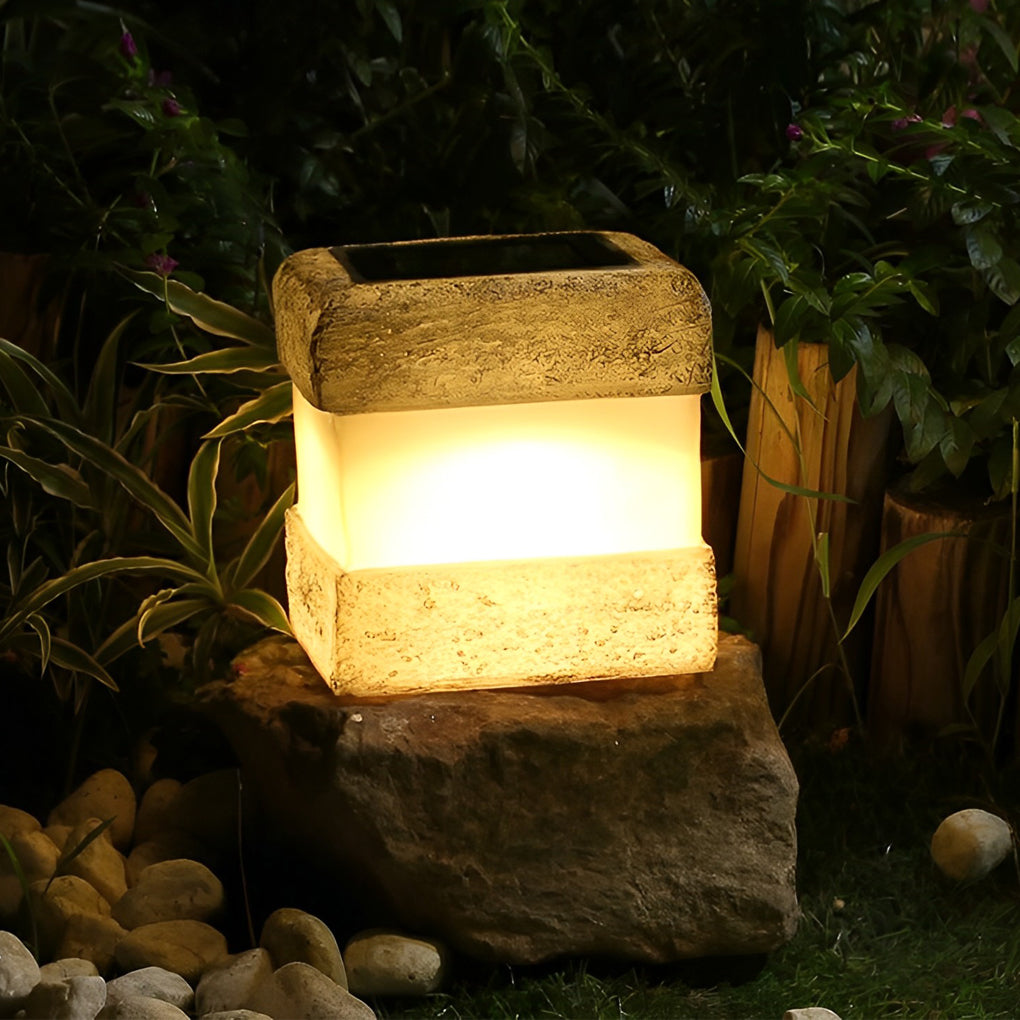 Modern Square Resin Solar LED Garden Lamp - Waterproof Outdoor Light
