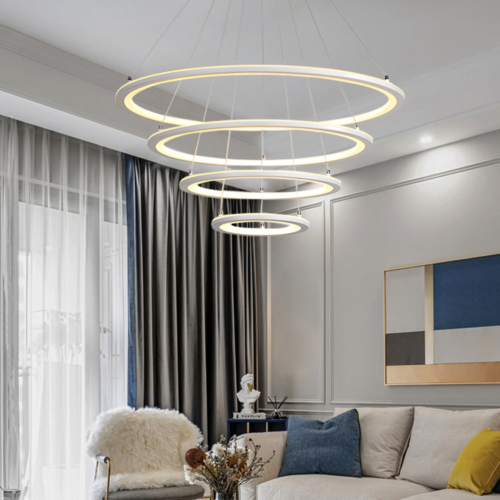 Modern 4-Ring LED Chandelier with Remote Control