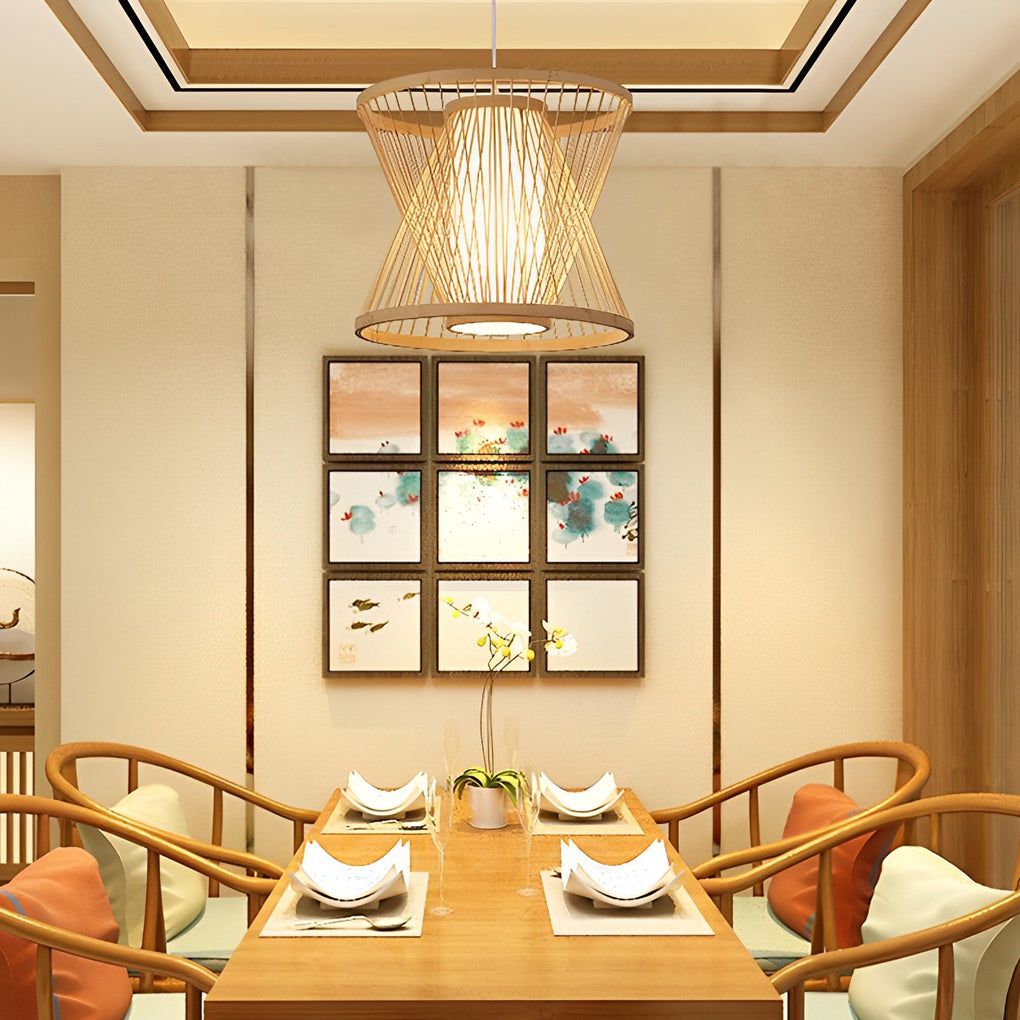 Hand-Woven Bamboo Pendant Light – Farmhouse Rustic Ceiling Lamp