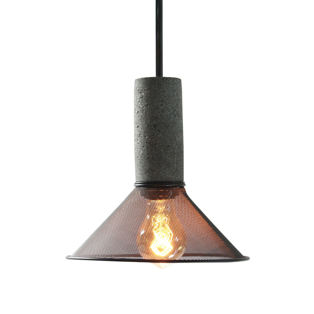 Industrial Concrete & Metal Mesh Pendant Light - Black Cage