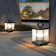 Square Rippled Glass Solar Lantern with Waterproof Black Finish