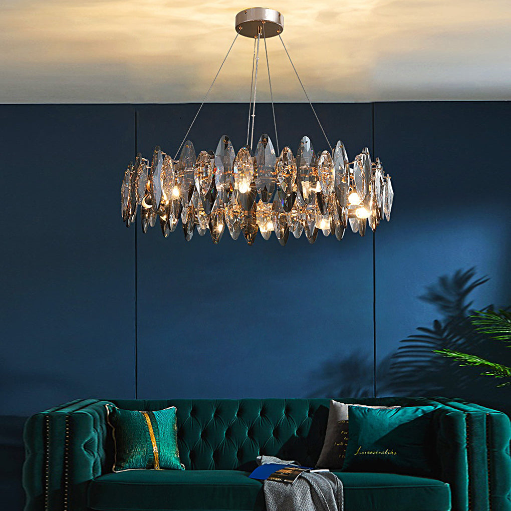 Modern Crystal Chandelier with Smoke Gray Oval Shades