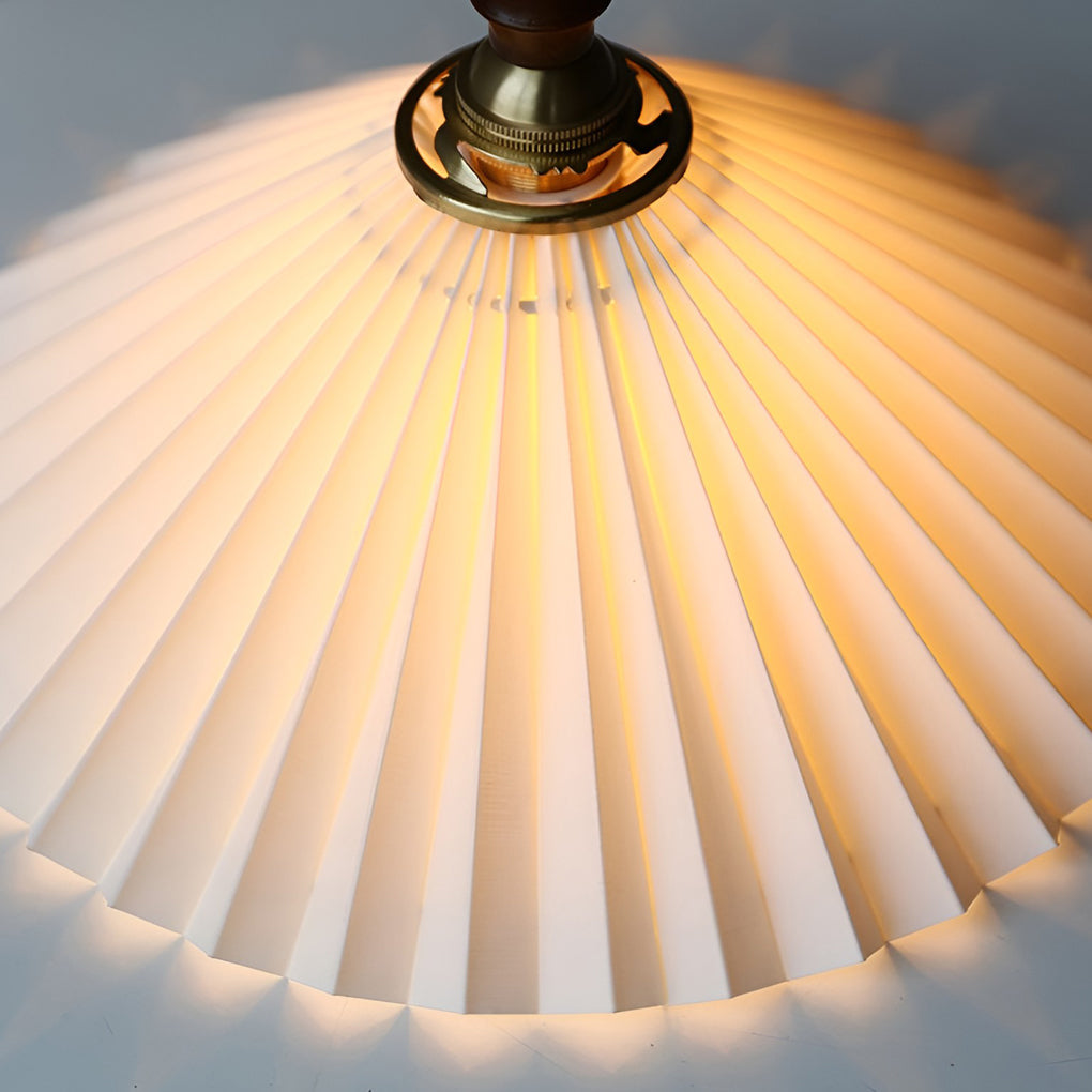 Nordic Pleated Pendant Light with Walnut Wood and Copper Accent