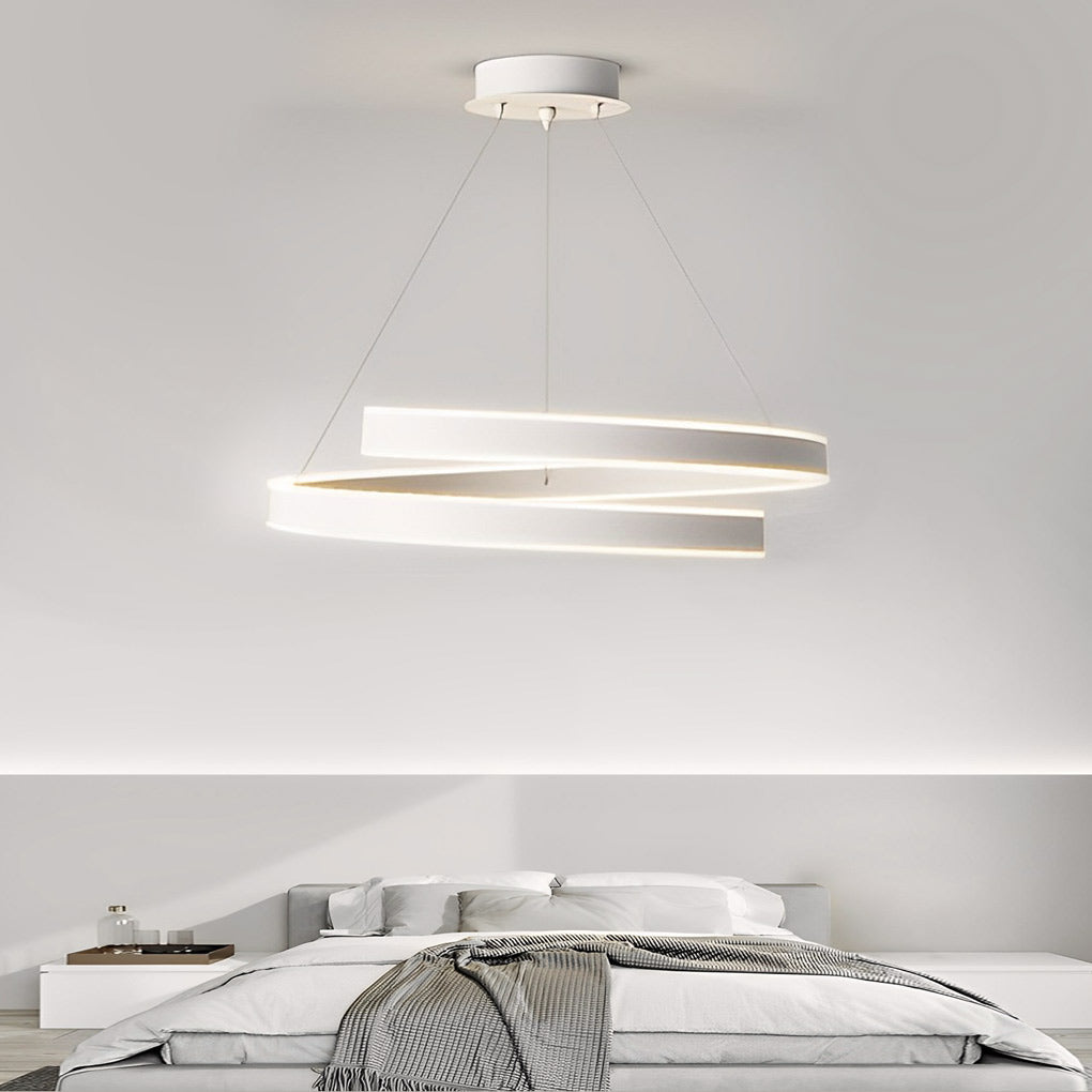 Modern White LED Chandelier with 3-Step Dimming & Rotating Rings