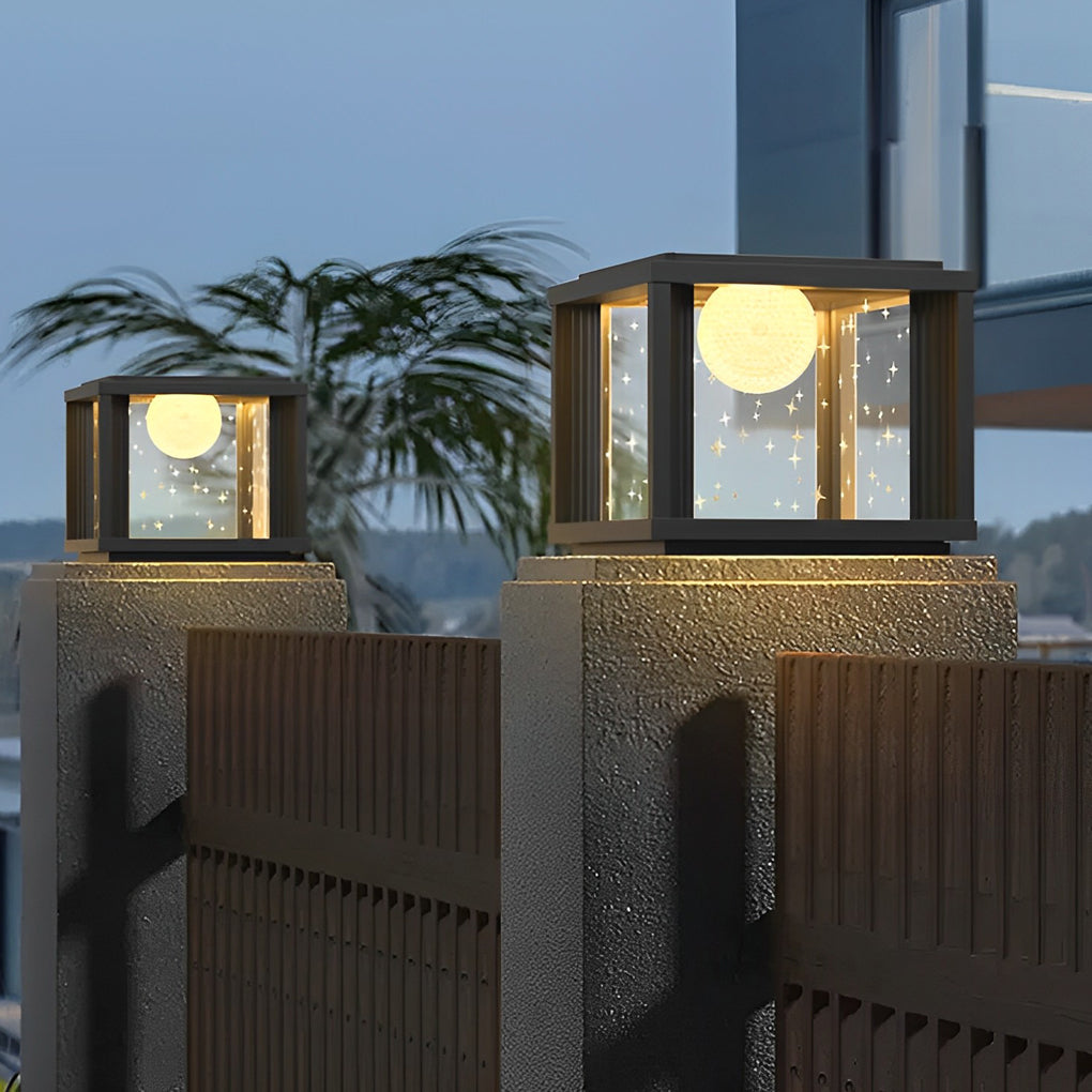 Crystal Glass Ball Solar LED Fence Post Lamp - Waterproof Outdoor
