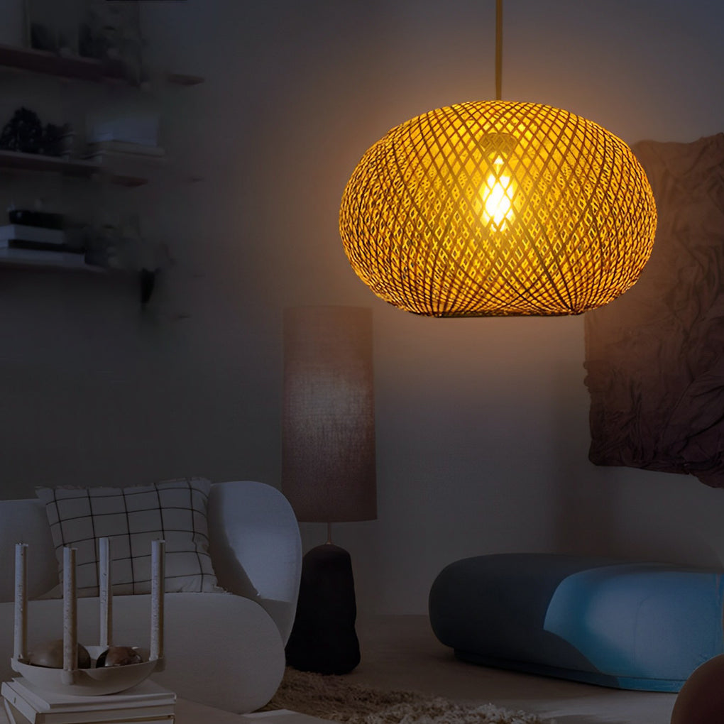 Handwoven Bamboo Rattan Pendant Light - Modern Rustic Chandelier