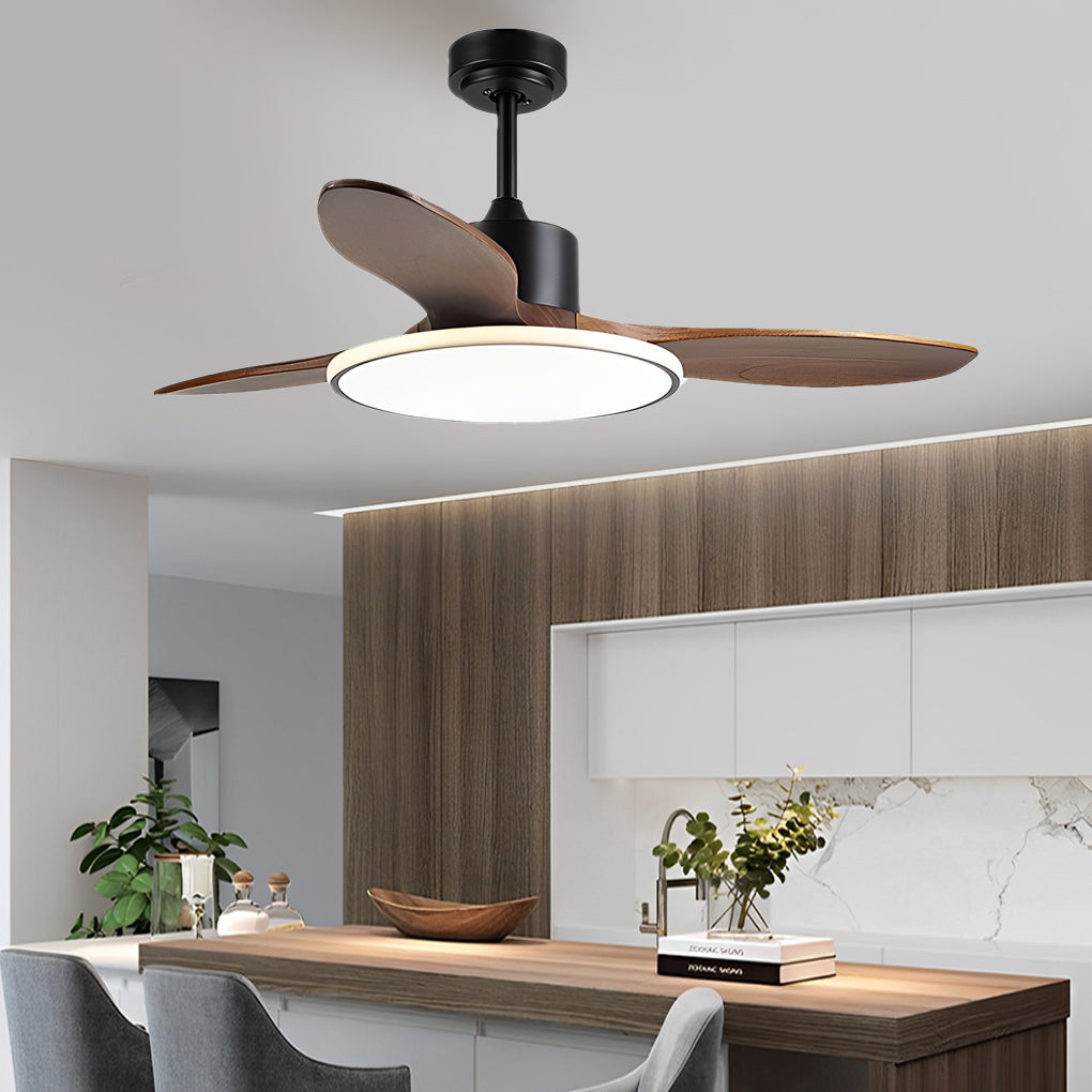 Modern Wood Ceiling Fan Light with Remote Control & 3-Step Dimming