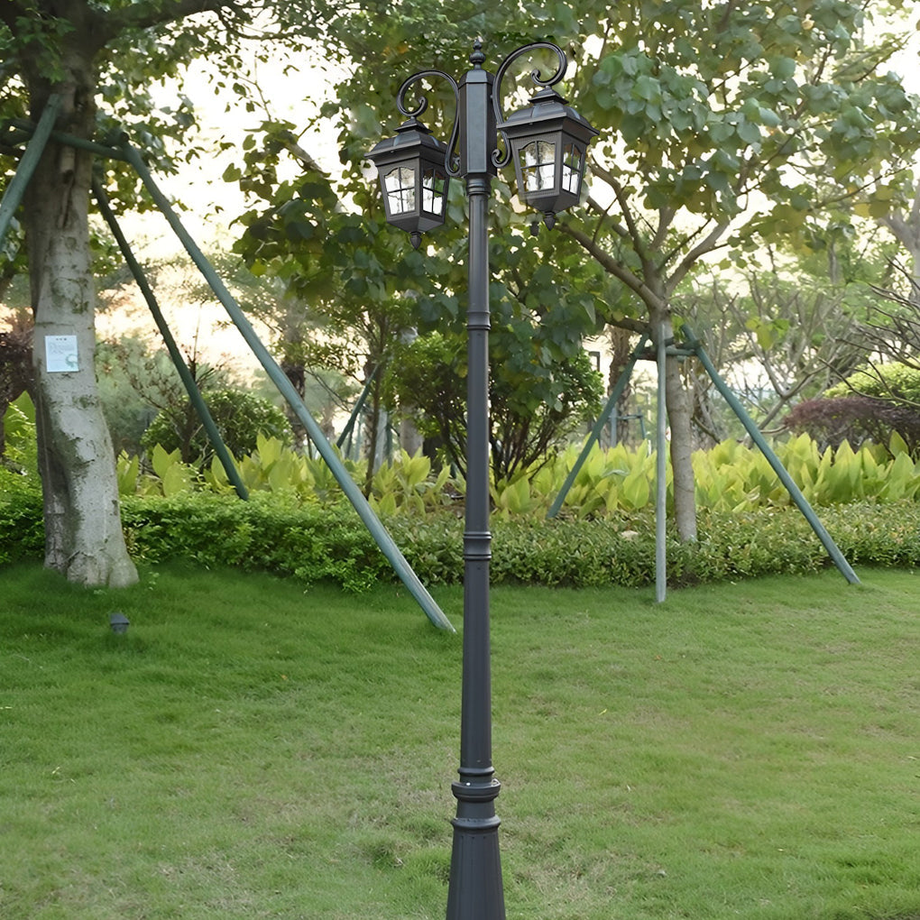 2-Light Outdoor Pole Light – Industrial Black Aluminum & Glass