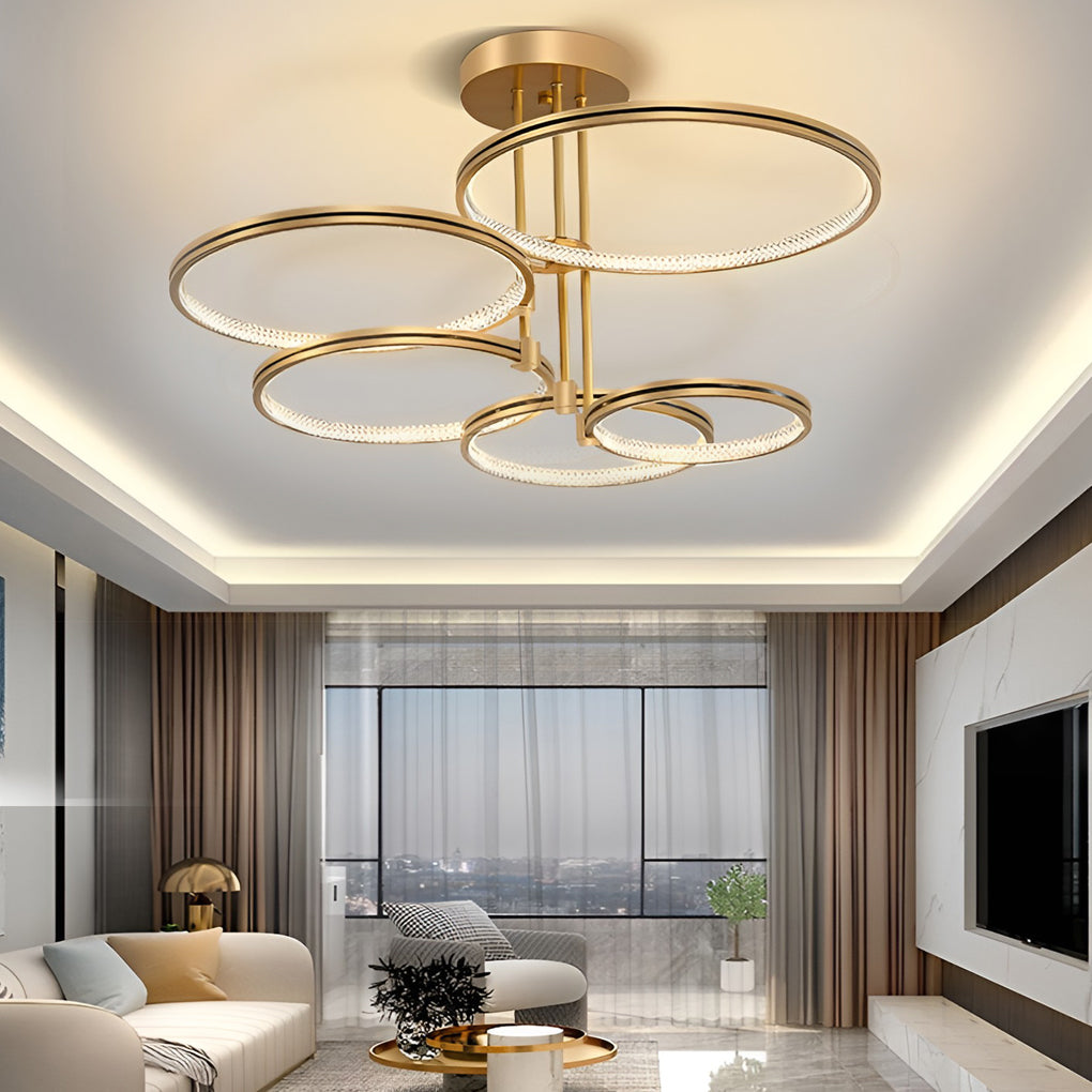 Modern 3-Ring Chandelier with Gold Finish and Acrylic Diffuser