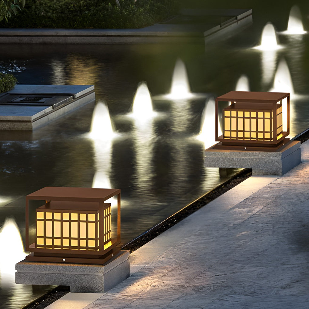 Modern Square LED Outdoor Post Light - Waterproof Brown Pillar