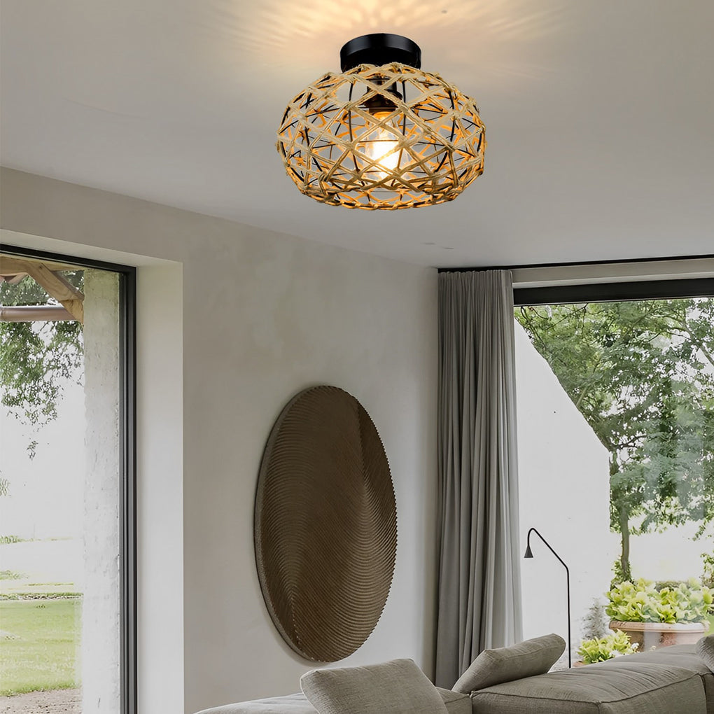 Hand-Woven Rope Pendant Light - Rustic Beige Ceiling Fixture